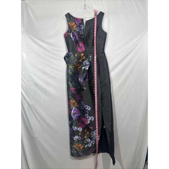 NEW $338 Kay‎ Unger [ SZ 6 ] Helene Peony Bouquet Column Gown Black Raven S2052 - Picture 7 of 14